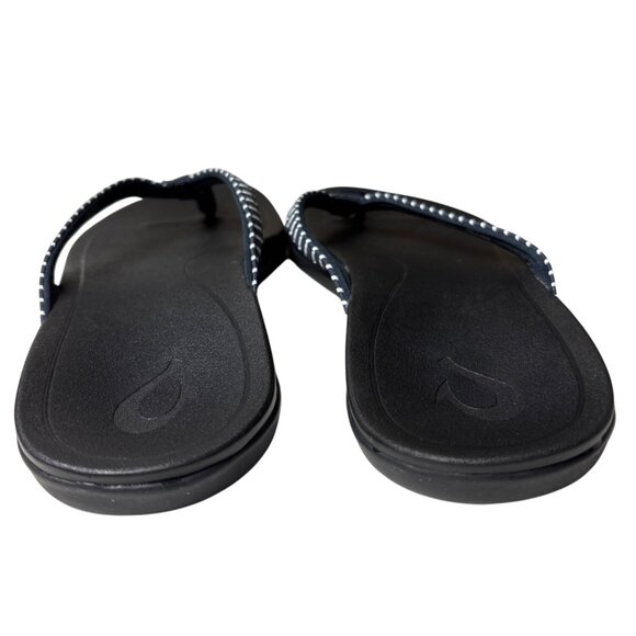 OluKai Ho'Opio Flip Flops Sandal Size 6 Black Onyx Stripe Beach Minimal Comfort - Picture 3 of 9